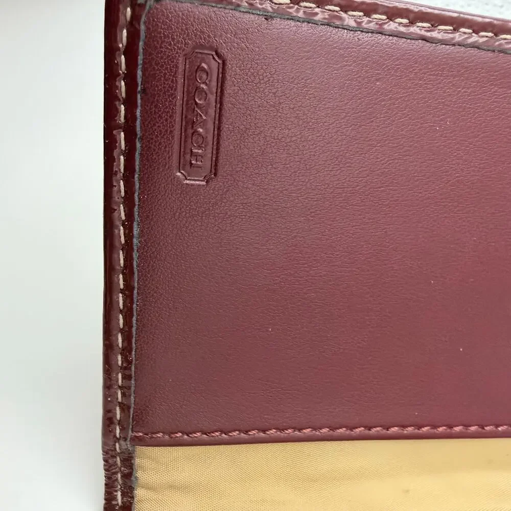 Coach Signature Jacquard Checkbook Wallet Burgundy Pink - EUC